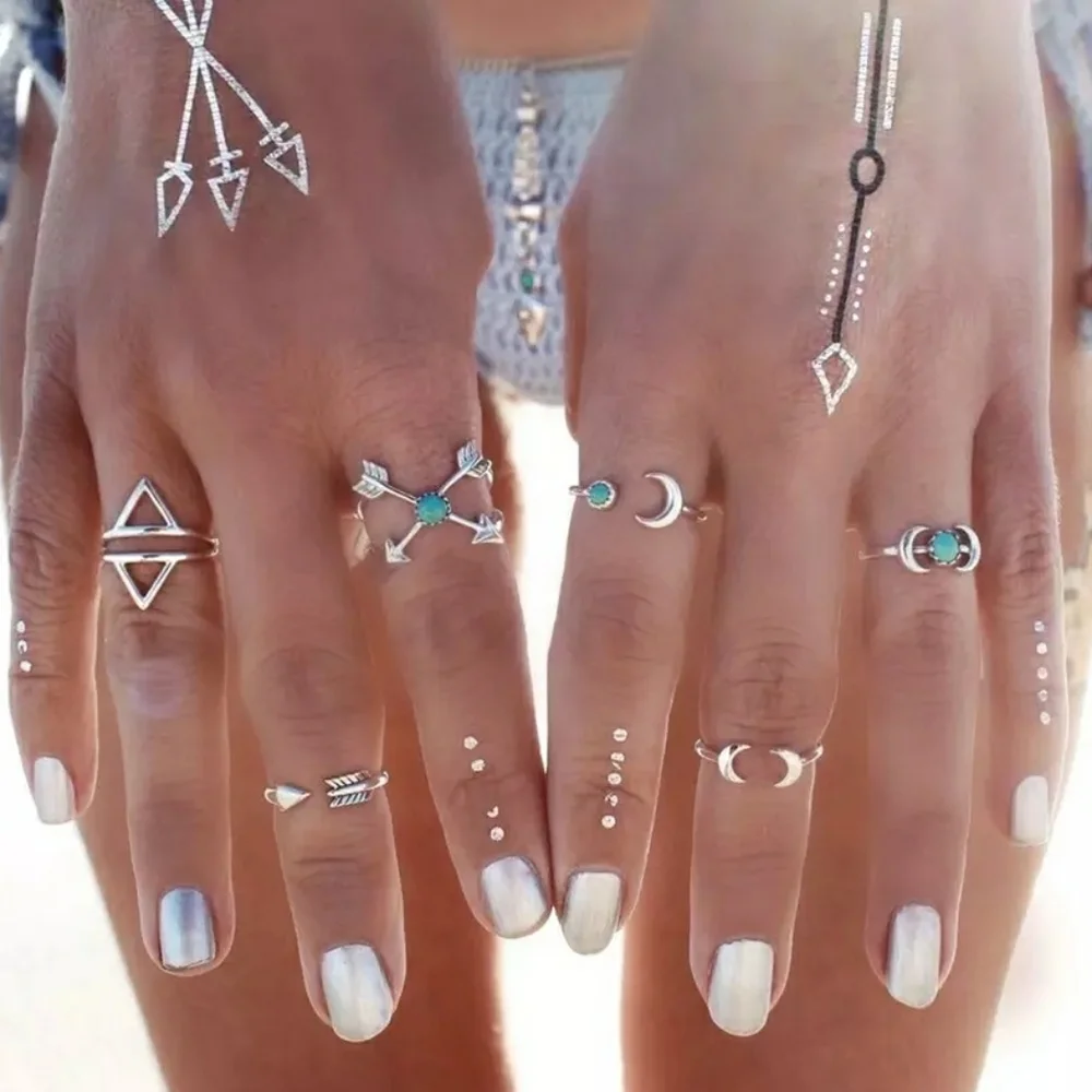 NEW 6 pc Antiqued Boho‎ Midi Arrow Moon Ring Set